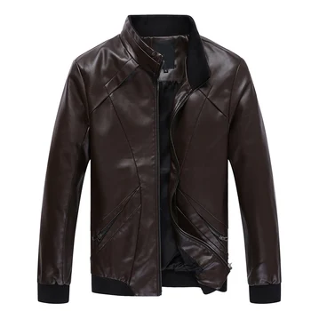 

5XL Men's Leather Jackets 2019 new Men Stand Collar Coats Male Motorcycle Leather Jacket Casual Slim Brand Clothing