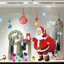 Рождество наклейки Санта Клаус Наклейки на стену Аксессуары для витрины Гостиная съемные стенки Стикеры украшения стола