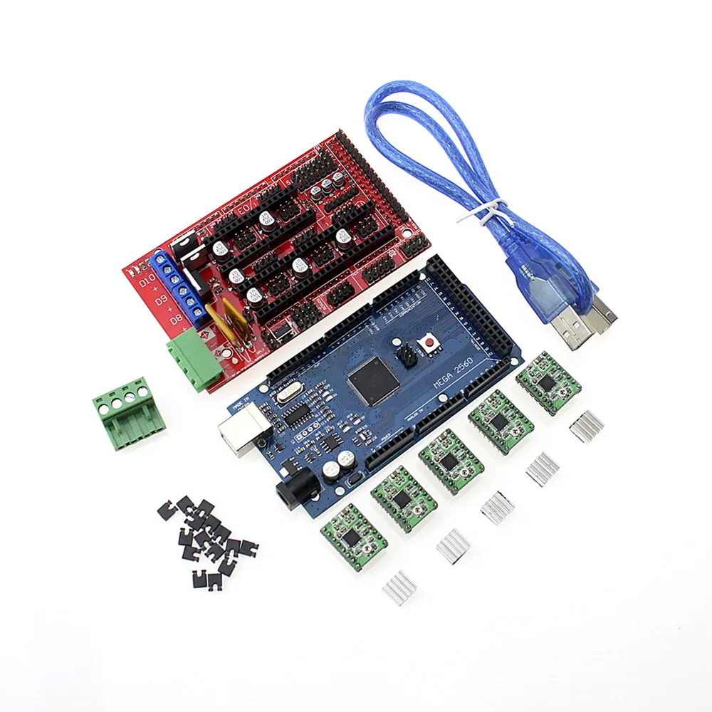 Mega 2560 R3 1Pcs RAMPS 1 4 Controller 5Pcs A4988 Stepper Driver Module RAMPS 1 4