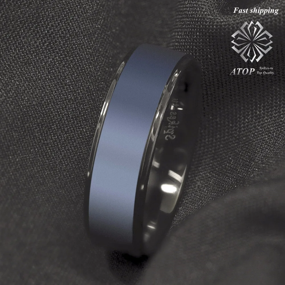 Men's Jewelry Black Tungsten Carbide Ring sea Blue Brushed center wedding Ring Free Shipping