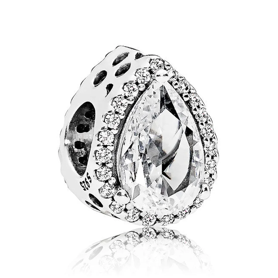 

Authentic S925 Sterling Silver DIY Jewelry Radiant Teardrop Charms fit Pandora Bracelet Bangle Girl Gift Clear CZ