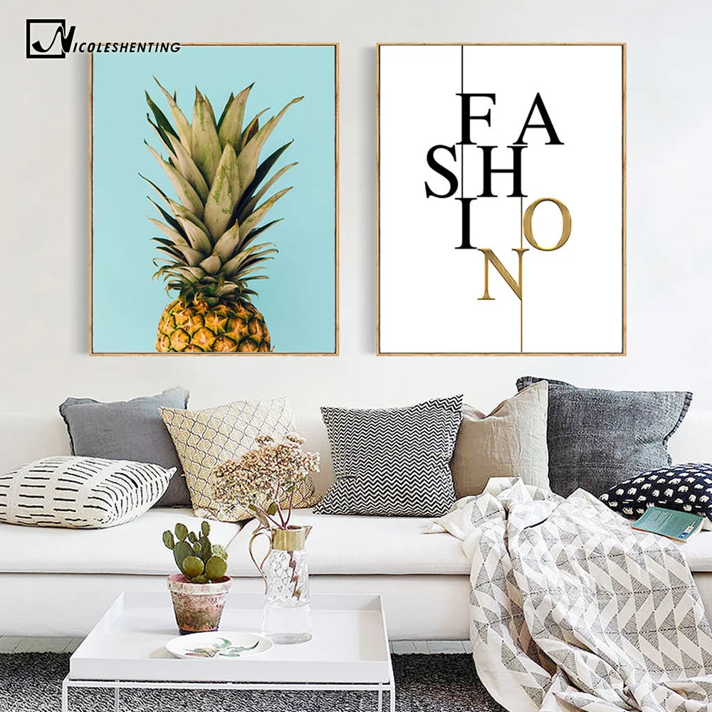 

NICOLESHENTING Pineapple Nordic Poster and Prints Minimalist Wall Art Canvas Painting Canvas Picture for Living Room Home Decor