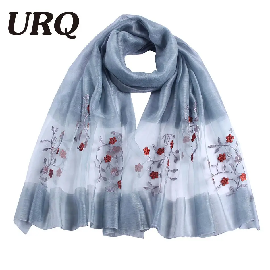

Silk scarf Luxury Brand 2018 Embroidered Natural Silk Wool Scarf Shawl Wrap Sheer For Women Scarves And Wraps Gift 5201