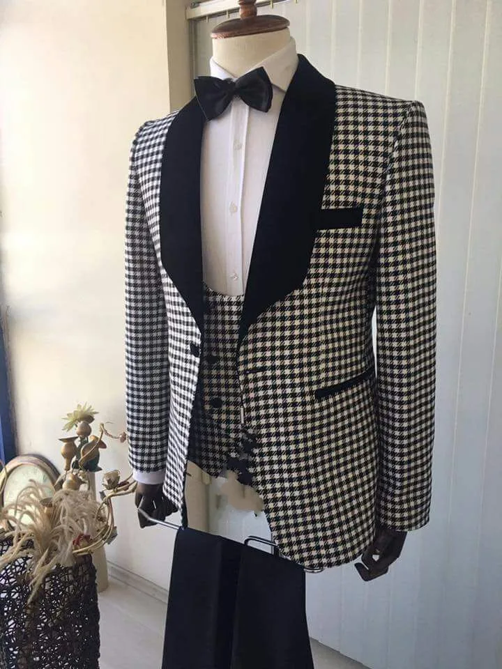 

New Arrival Jacquard Groomsmen Shawl Lapel Groom Tuxedos Men Suits Wedding/Prom Best Man Blazer ( Jacket+Pants+Vest+Tie) A41