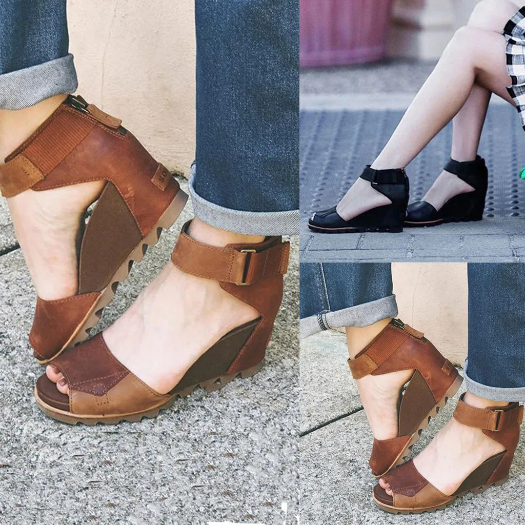 

Sandals women 2019 new Open Toe Wedges Thick Bottom Straps Buckle Shoes Roman Sandals zapatos de mujer dropshipping