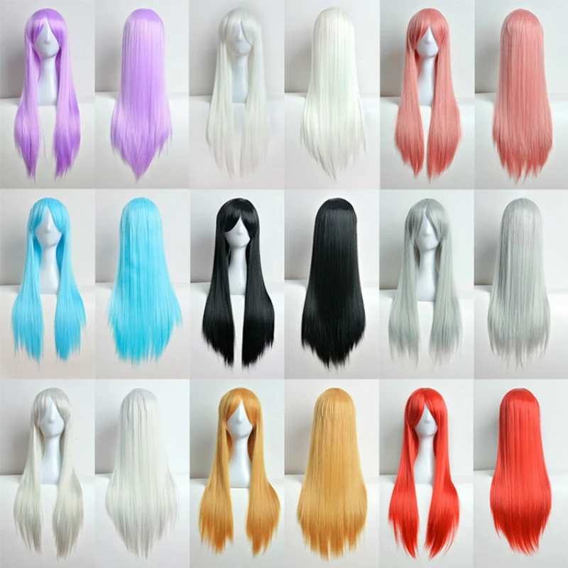 

32" 80cm Long Straight Hair Black Blonde Blue Green Cosplay Wig Female Party women Wigs Heat Resistant Synthetic Hair MapofBeaut