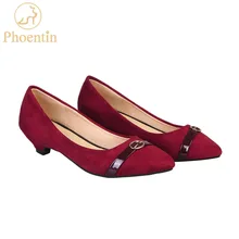 Phoentin/Женская обувь красного цвета на каблуке «рюмочка»; коллекция года; туфли-лодочки на низком каблуке без застежки с пряжкой; выразительная женская обувь черного цвета; большие размеры; FT612