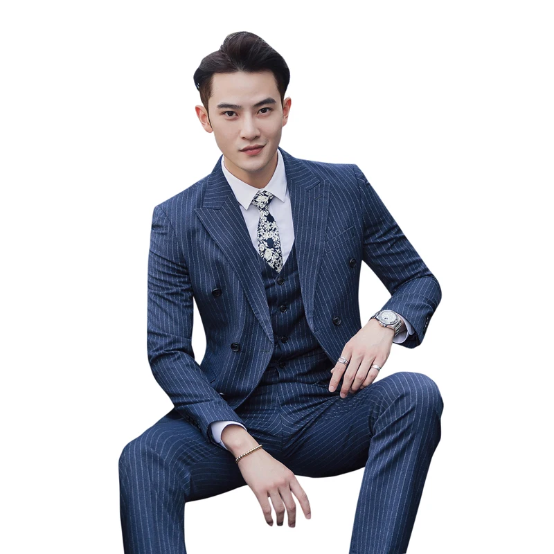 Striped Suits 3 Pieces Men Business Formal Party Male Blazers Slim Fit Suits Wedding Double-breasted suit