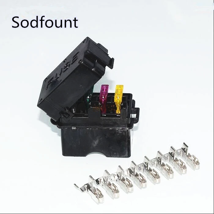 

4 Way Black Car Medium Relay Fuse Box Assembly with 8pcs Terminals Car Insurance Holder