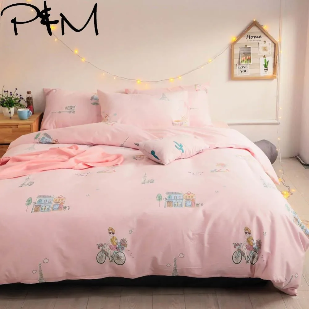 

Papa&Mima House and little girl bedlinens print Queen King size Cotton bedding set flat sheet pillowcases duvet cover sets