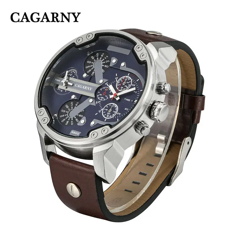 Baratos Reloj de cuarzo con correa de cuero de lujo a la moda para hombre, marca principal de CAGARNY, reloj de lujo con movimiento japonés, reloj de lujo, reloj masculino
