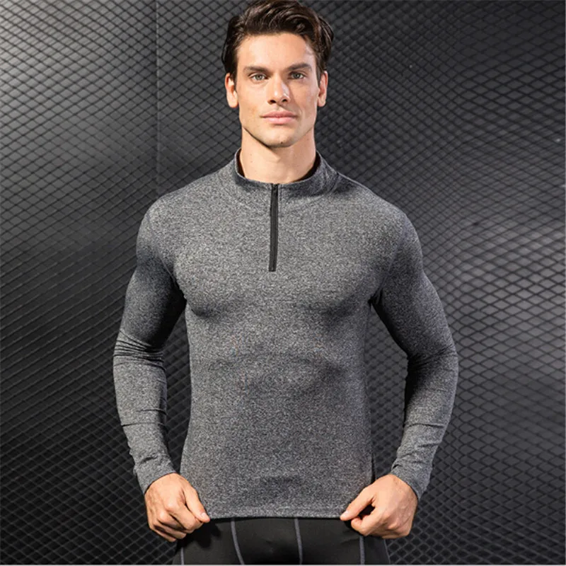 

#9004 Winter Fall Men Gym Sport Hiking Running Training Thermal Top Long Sleeve Stand Neck Shirts Tops Sweaters 4Colors S-XXL