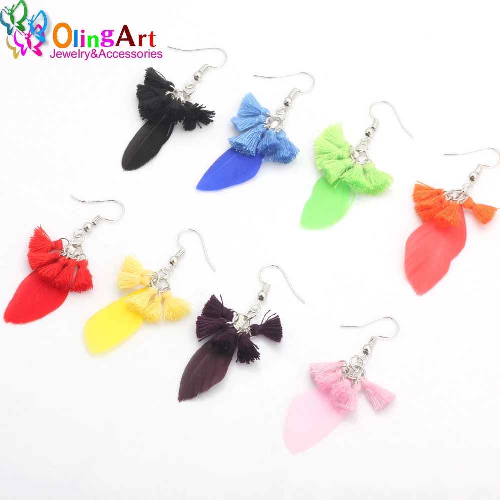 

OlingArt Natural feathers 6pcs colorful Feathers 3.5cm Tassel Earring women choker necklace Jewelry Making Keychain Pendants