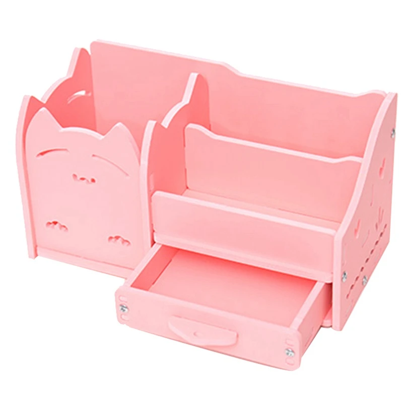 Pink Multi-Function Pen Holder Creative Fashion Korea Student Cute Children Desktop Ornaments Storage Box Office Organizer Drawer - Цвет: Pink