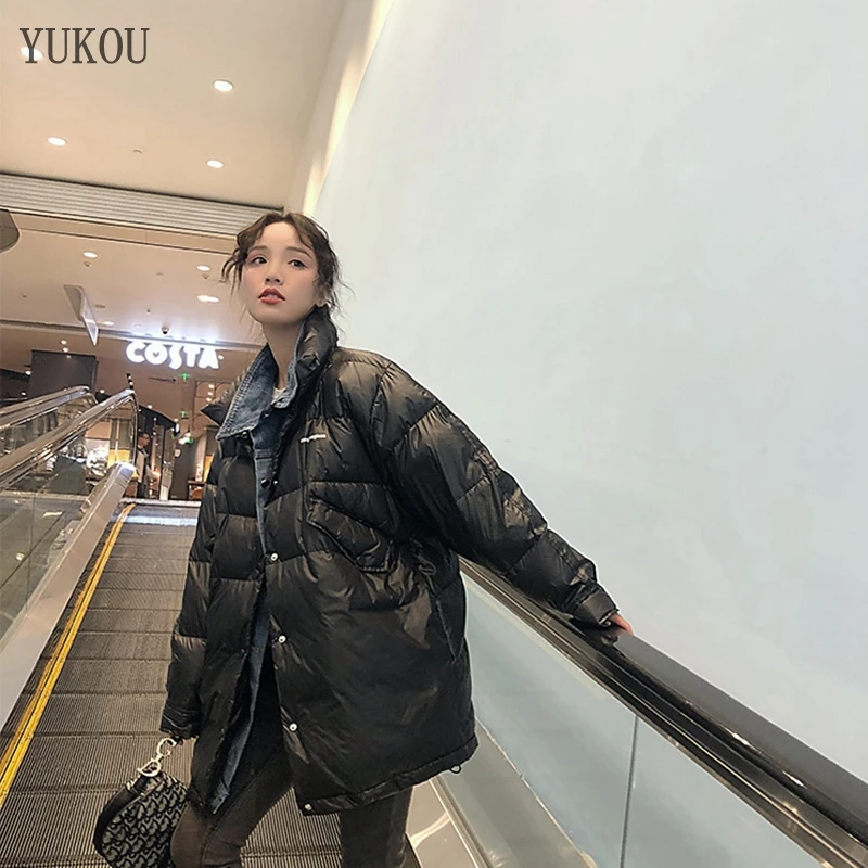 

Women Duck Down Coats Long 2019 Fashion Female High Quality White Duck Down Jacket Loose Version Keep Warm Cowboy Collar