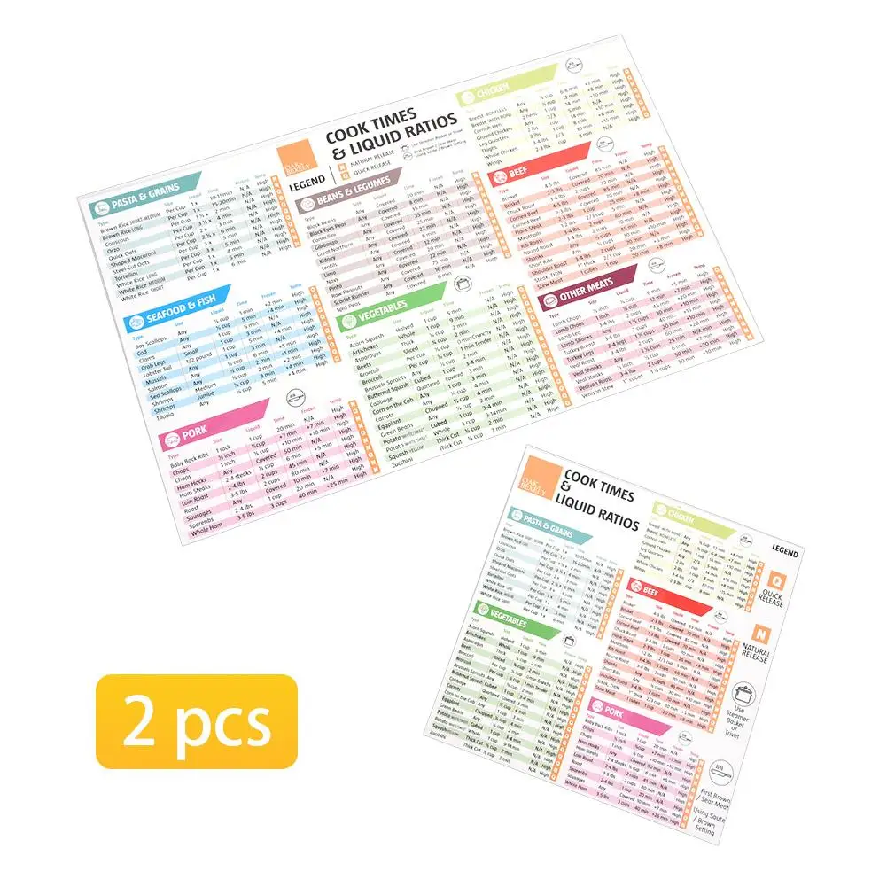 

2 Pcs/Pack Cheat Sheet Magnet Set Instant Pot Cook Times Cookbook Power Cooker Quick Reference Guide Magnets