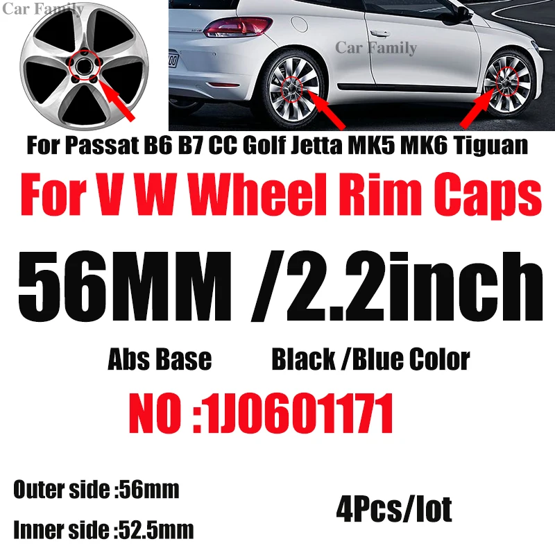 

4pcs Original 1J0601171 56mm 2.2inch Car Rims Wheel Center Caps Hub Covers For Passat B6 B7 CC Golf MK5 MK6 Tiguan Car-styling