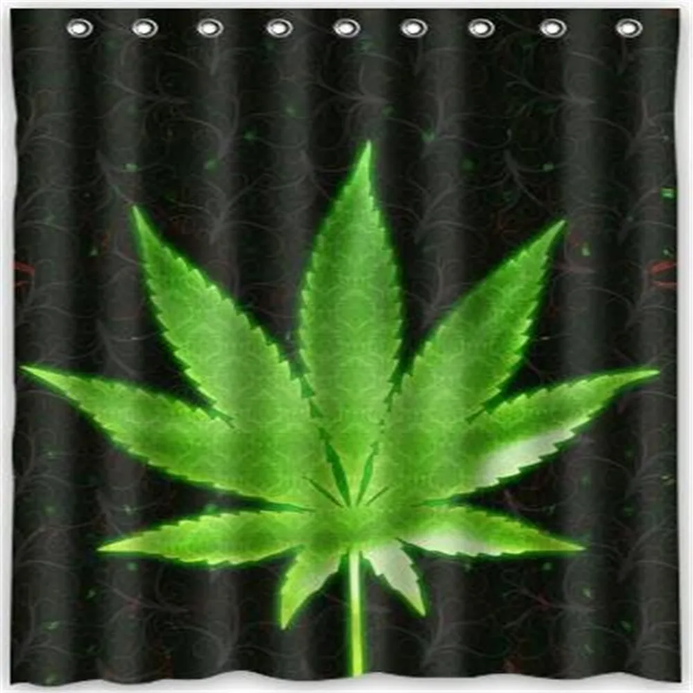

Fashion Custom green Marijuana Waterproof Fabric Bath Shower Curtain