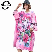 Oladivi одежда размера d размера плюс женское модное платье-рубашка с мультяшным принтом женские повседневные платья женские футболки Туника Vestidos