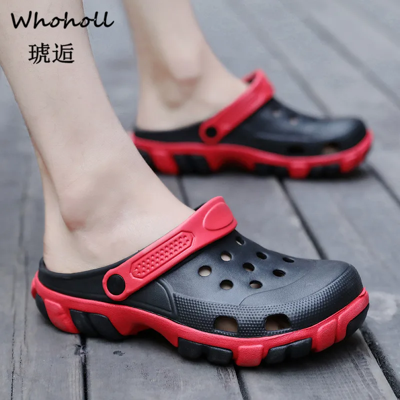Whoholl 2019 Men Sandals Summer Slippers Shoes Croc Fashion Beach Sandals Casual Flat Slip on Flip Flops Men Hollow Shoes