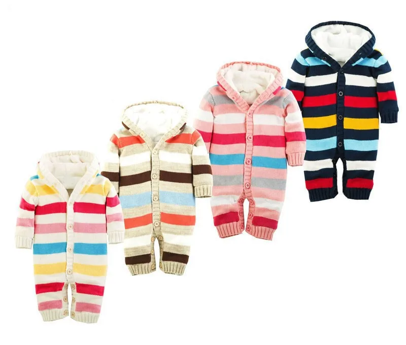 Детский цельнокроеный костюм meninos menina roupas, разноцветные комбинезоны в полоску для мальчиков и девочек, теплая одежда для младенцев комбинезон с капюшоном