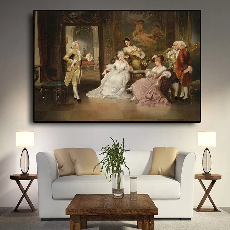 

Vintage European Party Palace Portrait Oil Painting Posters and Prints Canvas Pop Art Scandinavian Wall Picture for Living Room