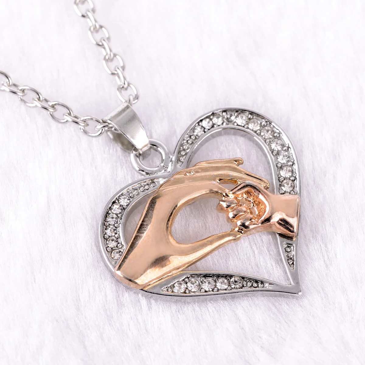 Vintage Collare Mother Child Necklaces Shellhard Crystal Hand in Hand Heart Shaped Pendant Necklace Love Family Jewelry Gift