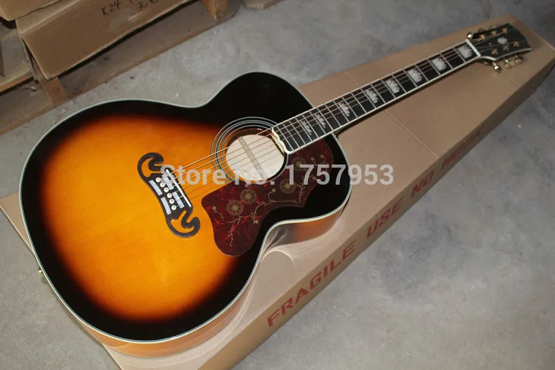 

Free Shipping 2017 new Top Factory custom shop j200 JUMBO sunburst acoustic guitar spruce top 1 14