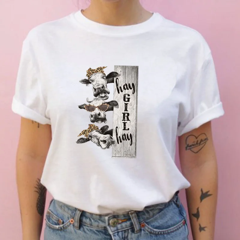 

Women Clothes Fashion Cow Cattle Funny Cute Heifer Tee Shirt T Female Woman Top Ladies Casual Printed Clothes T-shirt