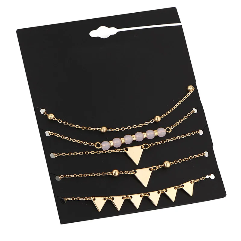 

5pcs/set Anklet Set Bracelet for Women Gold Color Triangle Anchor On The Leg Hand Heart Foot Ankle Jewelry