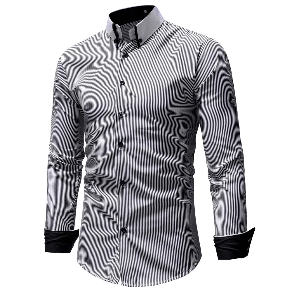 WSGYJ рубашка в мелкую полоску корейские модные повседневные рубашки с длинными рукавами хлопковая деловая классическая мужская рубашка мужская одежда
