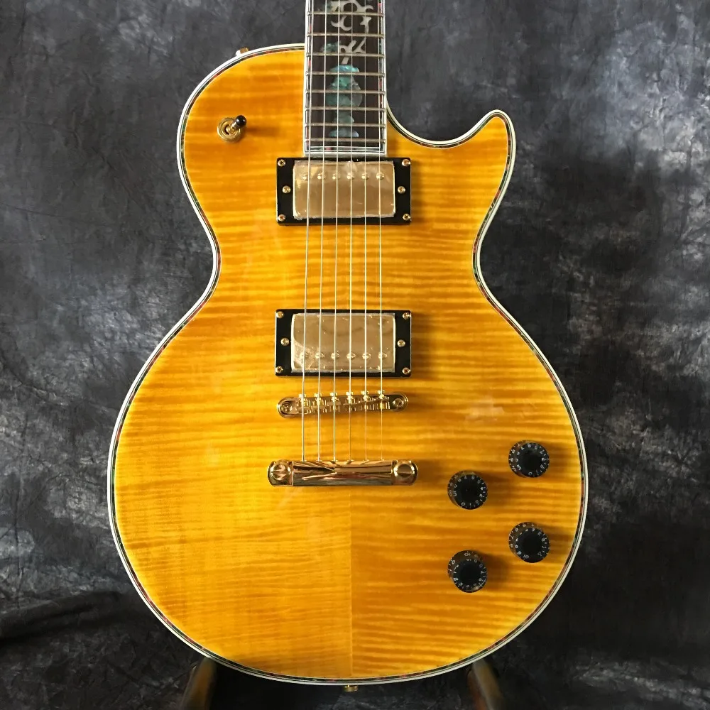 

High quality, LP custom guitar, yellow and red, ebony inlaid, real photos, factory wholesale, can be modified.