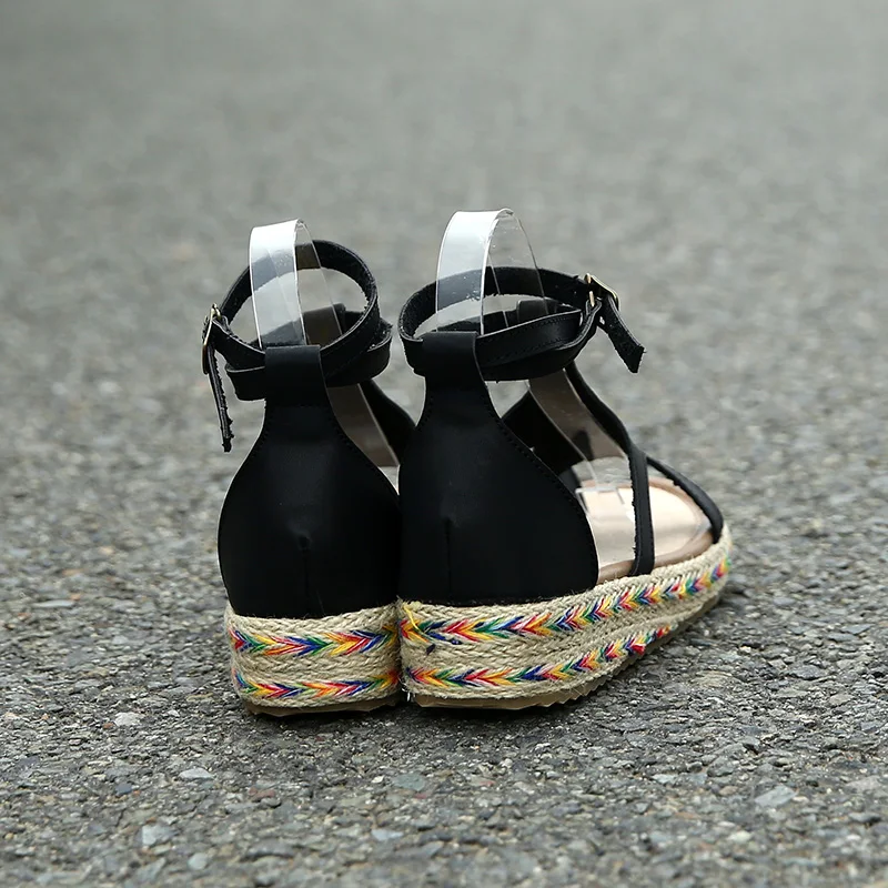Летние в римском стиле женские сандалии для отдыха женские кожаные сандалии женская обувь с открытым носком соломенная обувь на плоской подошве размер: 34-43 OULYYYOGO
