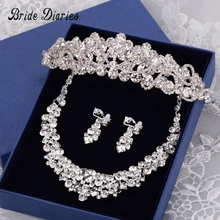 

Bride Jewelry Sets Princess Tiara Wedding Party Accessories Romantic Earring Necklace Tiara Crystal Chain