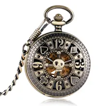 Fob Automatique Mécanique Poker Creux Pendentif Crâne Bronze Montres de Poche Avec Chaîne Hommes Femmes Squelette Montre Livraison Gratuite