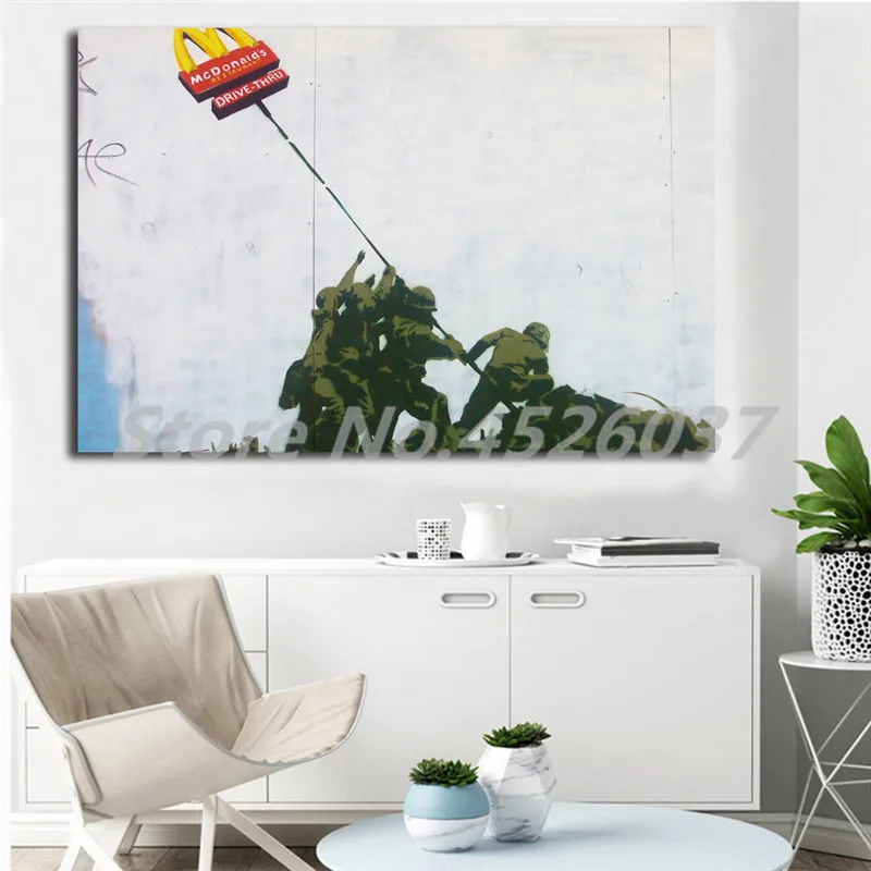 

Banksy McDonaldes Iwo Jima Wallpaper Wall Art Canvas Poster Print Canvas Painting Decorative Picture For Living Room Home Decor