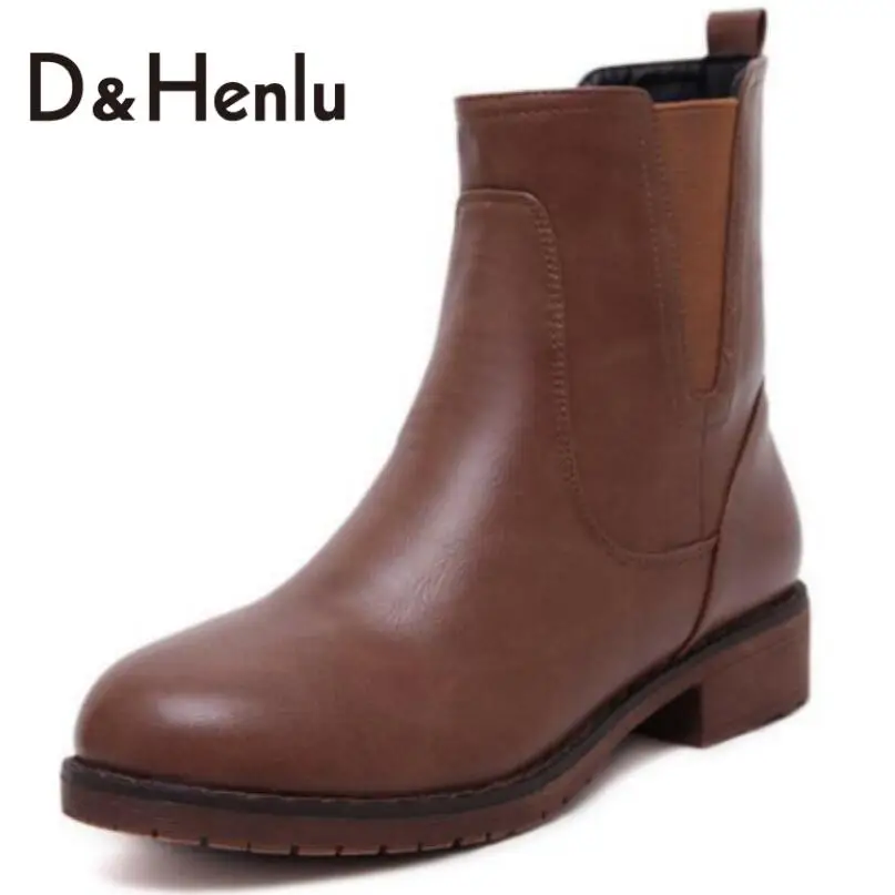 

{D&H}2016 Autumn And Winter Short Plush Mid Cylinder Boots With Flats Heels Chelsea Boots Shoes Martin Boots Women Ankle Boots