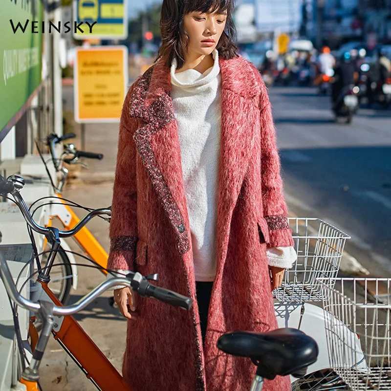 Weinsky Vintage Style Women Coats autumn Winter Long Wool Coat 2018 Fashion Overcoat Ladies Loose Red Coat Weinsky Vintage Style Women Coats autumn Winter Long Wool Coat 2018 Fashion Overcoat Ladies Loose Red Coat