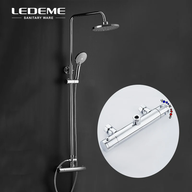 

LEDEME Bath Thermostatic Shower Faucet System with Intelligent Thermostat Rainfall Shower Head 3-funtion Handhead Shower L2410