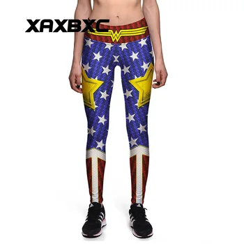 

0080 Plus Size High Waist Silm Fitness Women Leggings Elastic Pants Trousers Sexy Girl Old Glory The Avengers Wonder Prints