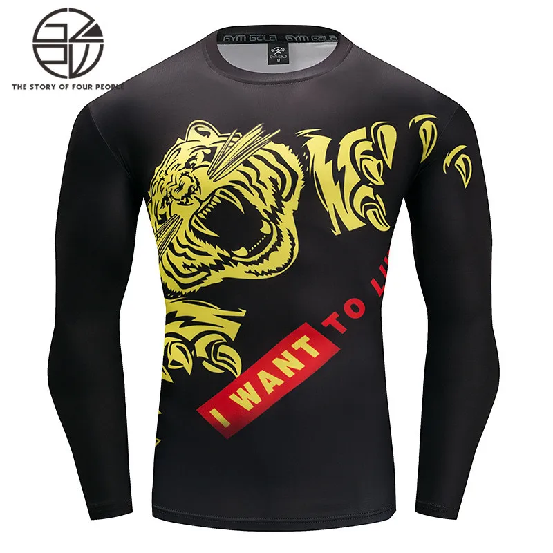 Gzpw high quality Round neck Men's Tight movement Fast drying clothes Black personality 3D digital printing Long Sleeve Top | Мужская
