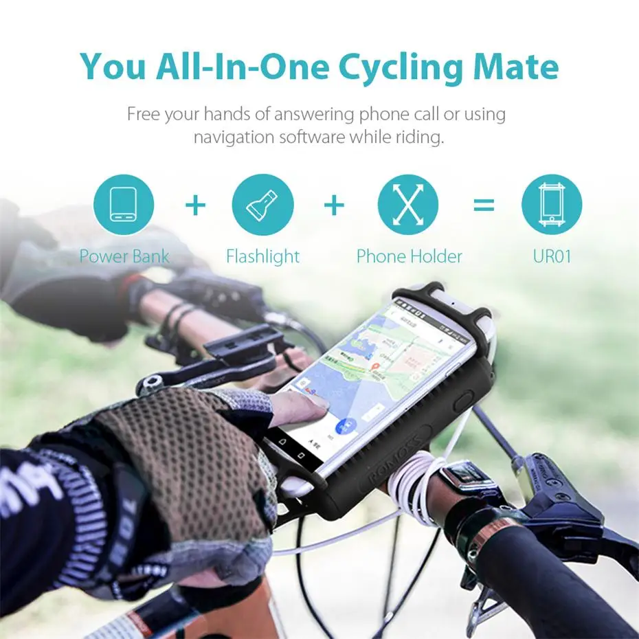 Romoss10000mAh 2-Port Power Bank 2 in 1 Portable Charger Bicycle Handlebar Stroller Clamp USB External Battery Pack 3