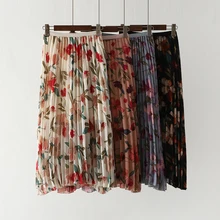 Летний Винтаж принт Шифоновая юбка Для женщин Элегантный Высокая талия плиссированные юбки пляж Стиль Тонкий Середины икры праздник юбка M683