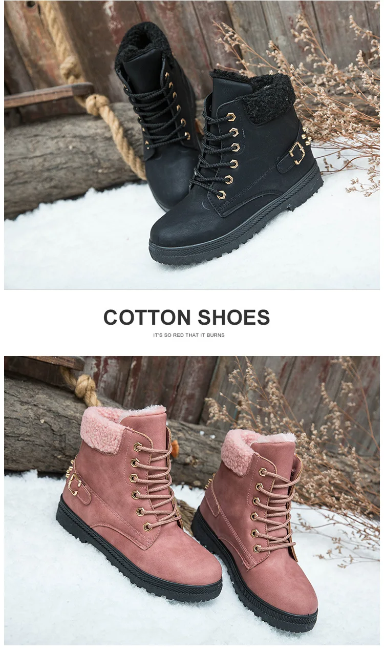 FUJIN/женские ботильоны; зимняя плюшевая теплая женская обувь; коллекция 11,11 года; женские кожаные ботинки с круглым носком и шнуровкой; удобная женская обувь