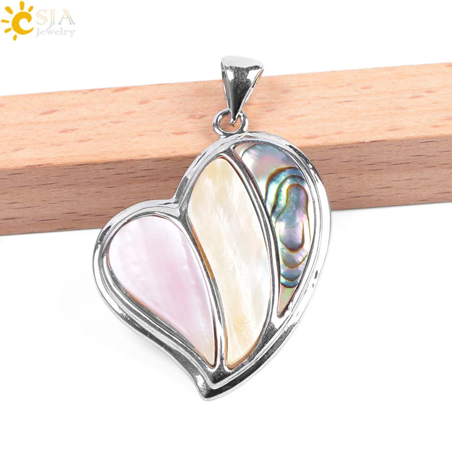 CSJA натуральный розовый Абалон оболочки сладкая любовь подвески для ожерелья в форме сердца 3 слоя красочные оболочки для пар любовника специальные подарки F043