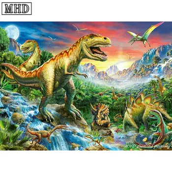 

Full Square DIY Diamond Painting Cartoon Dinosaur Picture 3D Cross Stitch Diamond Embroidery Children's Room Decoration Kit SC83