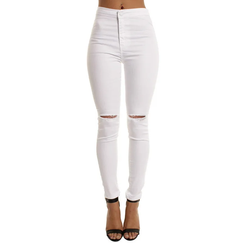 SHUJIN High Waist Casual Skinny Jeans For Women Hole Vintage Girls Slim Ripped Denim Pencil Pants High Elasticity Black Blue SHUJIN High Waist Casual Skinny Jeans For Women Hole Vintage Girls Slim Ripped Denim Pencil Pants High Elasticity Black Blue