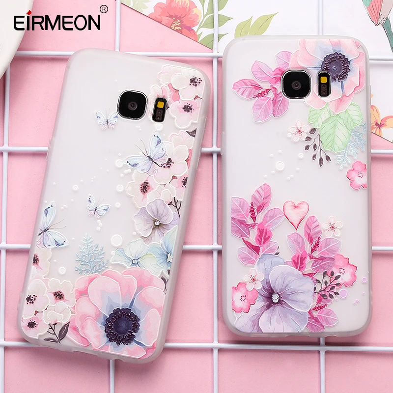 

3D Relief Silicone Case For Samsung S7 Edge S8 Plus S9 Plus S10 Lite S10 Plus Flowers Cover For Note 9 Soft TPU Coque Case Capa