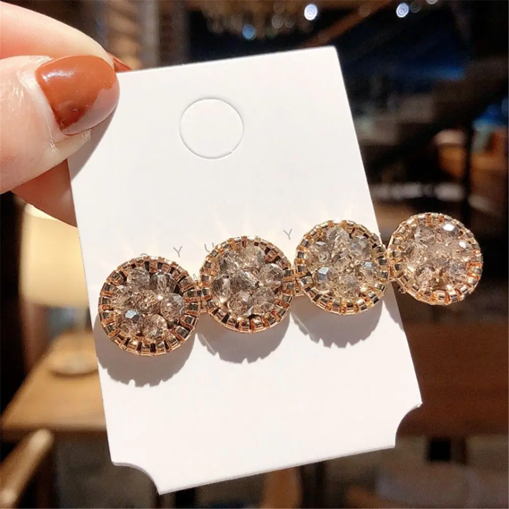 Fashion Korea Crystal Rhinestones Hair Clips Girls Hairpins Geometric Round Hairgrip Women Barrette Hair Accessories