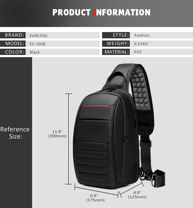 EURCOOL многофункциональная сумка на плечо, мужская деловая сумка через плечо, зарядка через usb, дизайнерская нагрудная сумка, водонепроницаемая сумка-мессенджер, мужская сумка n1908